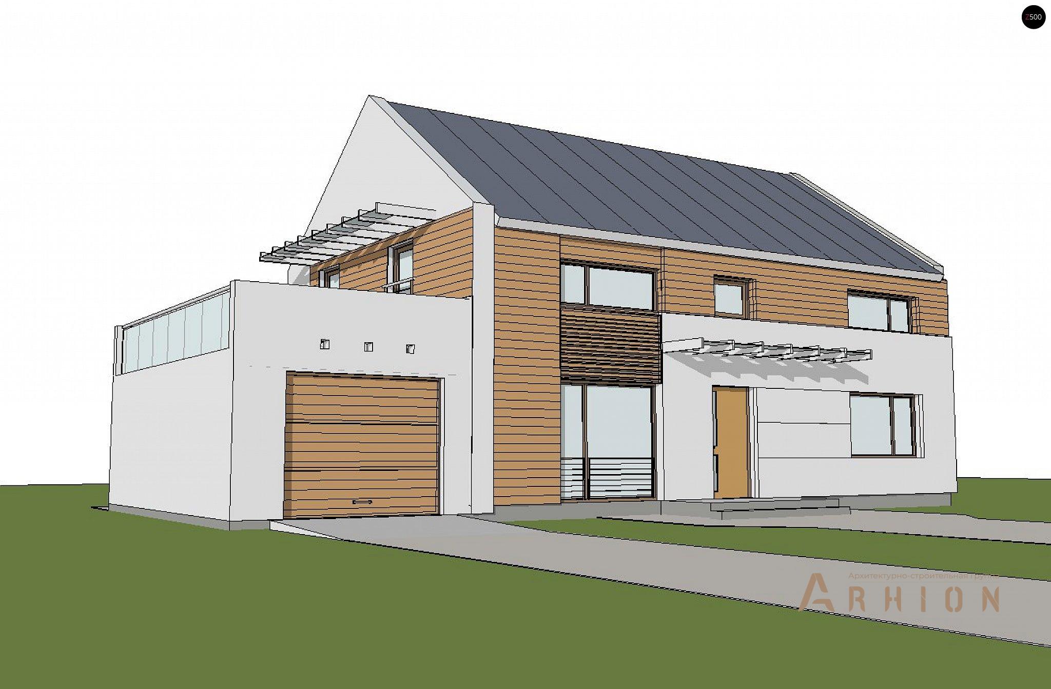 3. Проект одноэтажного дома в стиле барн с двускатной кровлей, Zx11 GL, площадью - 236 кв c мансардой, терассой, балконом, гаражом